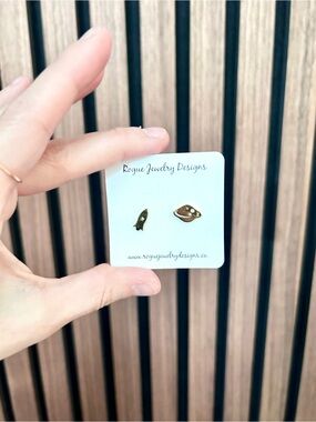Rogue Jewelry Designs Gold Finish Stud Earring Set Rocket Space Saturn Sci-Fi